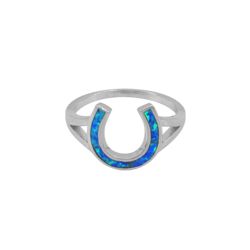 Blue Fire Opal Horseshoe Ring